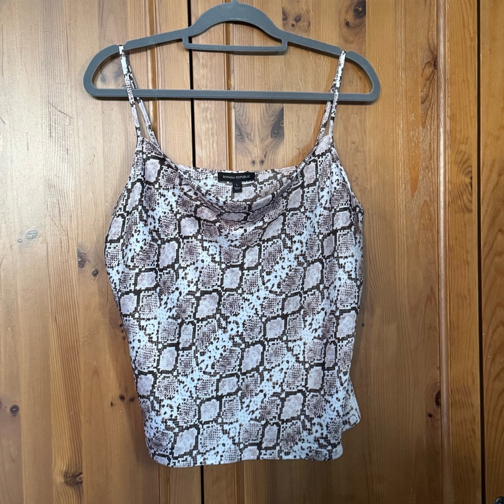 Banana Republic Pink and Black Snake Print Camisole Adjustable Straps Size L